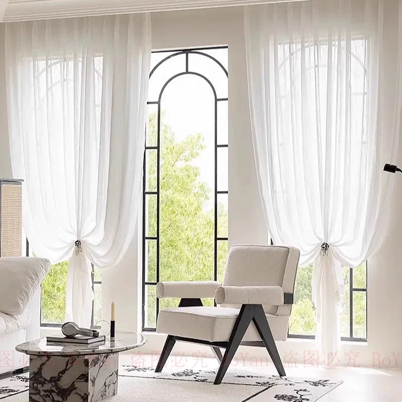Luxury Elegant Dreaming Silk Like Cream White Sheer Curtains for Living Room Bedroom Window Voiles S Folds Waves Kitchen Drapes