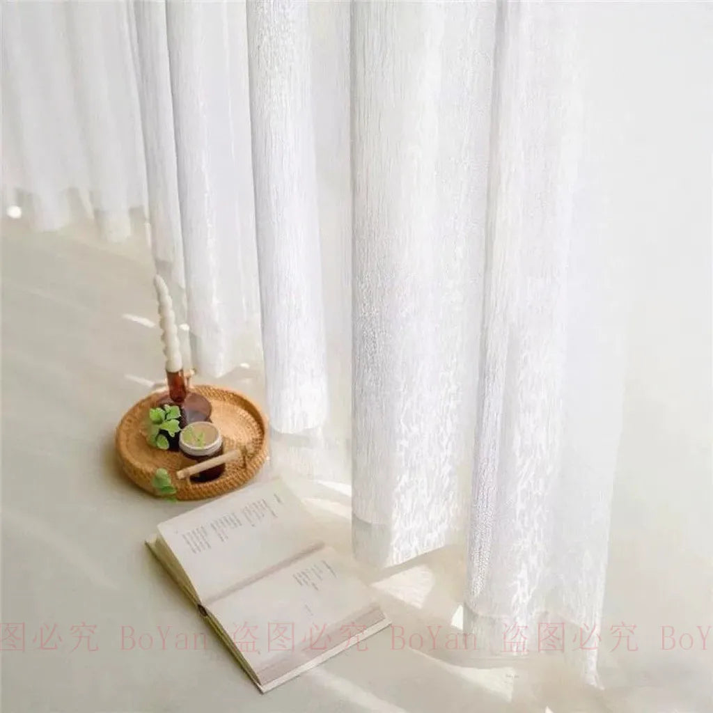Luxury Elegant Dreaming Silk Like Cream White Sheer Curtains for Living Room Bedroom Window Voiles S Folds Waves Kitchen Drapes