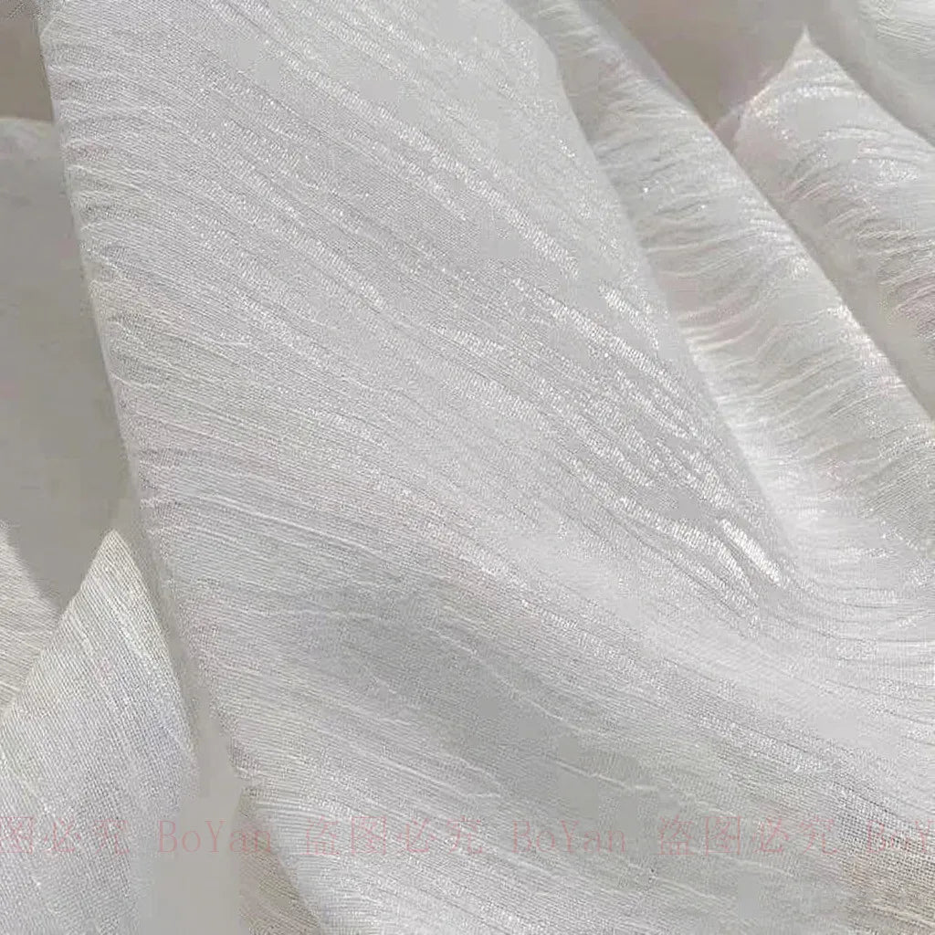 Luxury Elegant Dreaming Silk Like Cream White Sheer Curtains for Living Room Bedroom Window Voiles S Folds Waves Kitchen Drapes