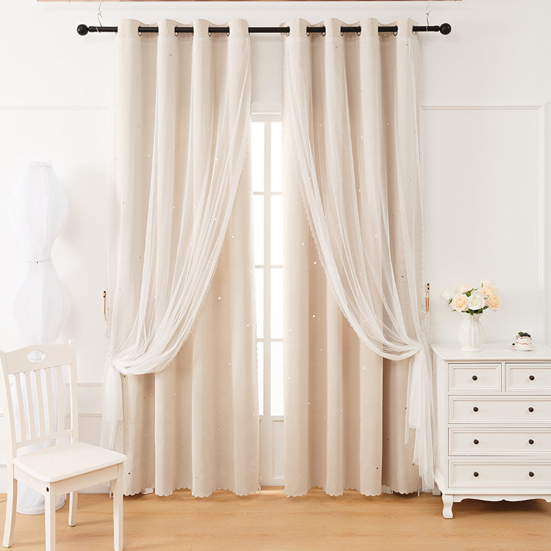 Children's Room Finished Gradient Rainbow Double-layer Hollow Stars Curtain