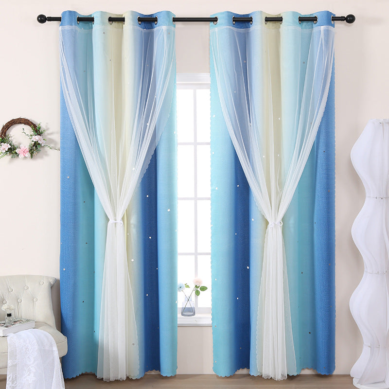 Children's Room Finished Gradient Rainbow Double-layer Hollow Stars Curtain