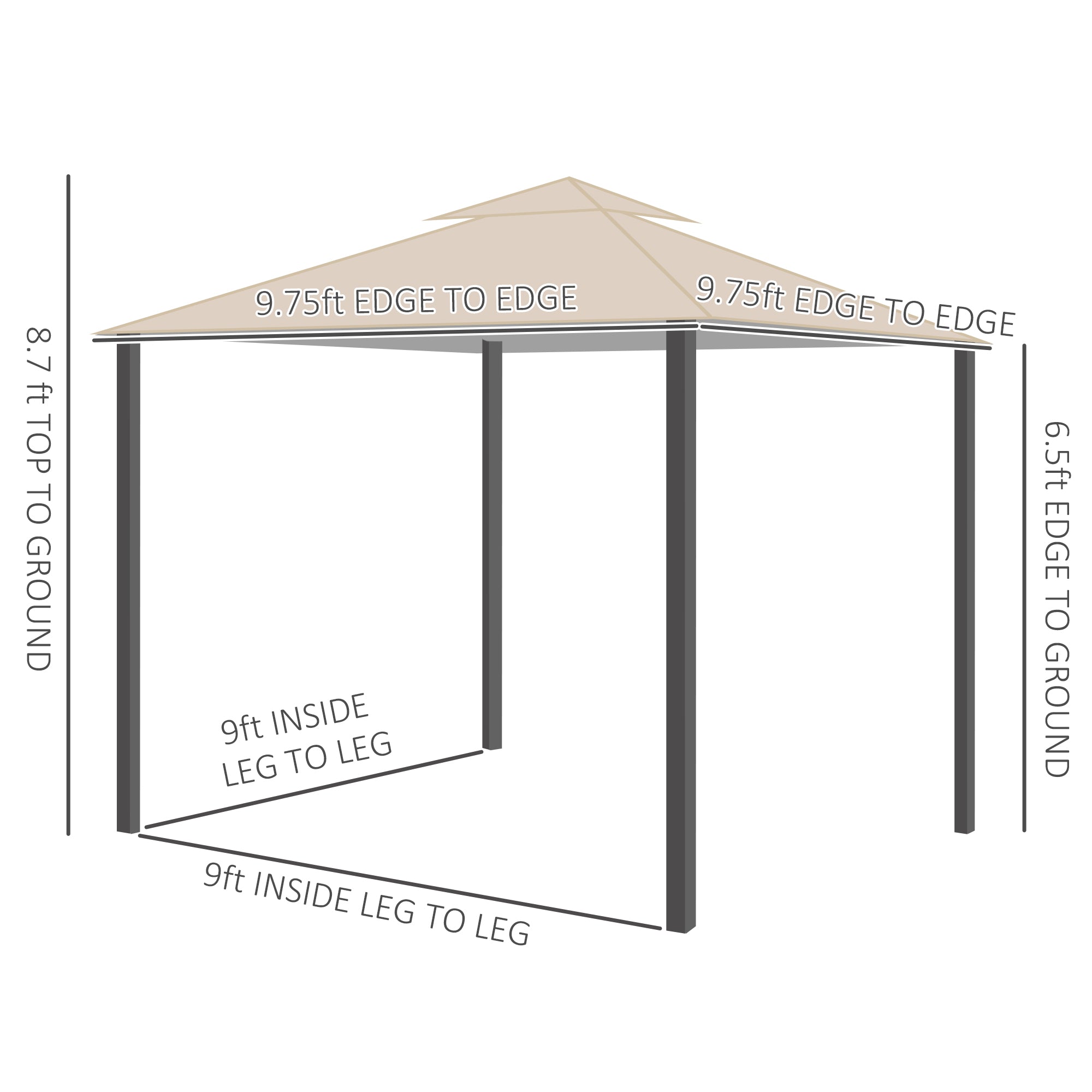  10' x 10' Patio Gazebo, Aluminum Frame Double Roof Outdoor Gazebo Canopy Shelter with Netting & Curtains, for Garden, Lawn, Backyard and Deck, Khaki