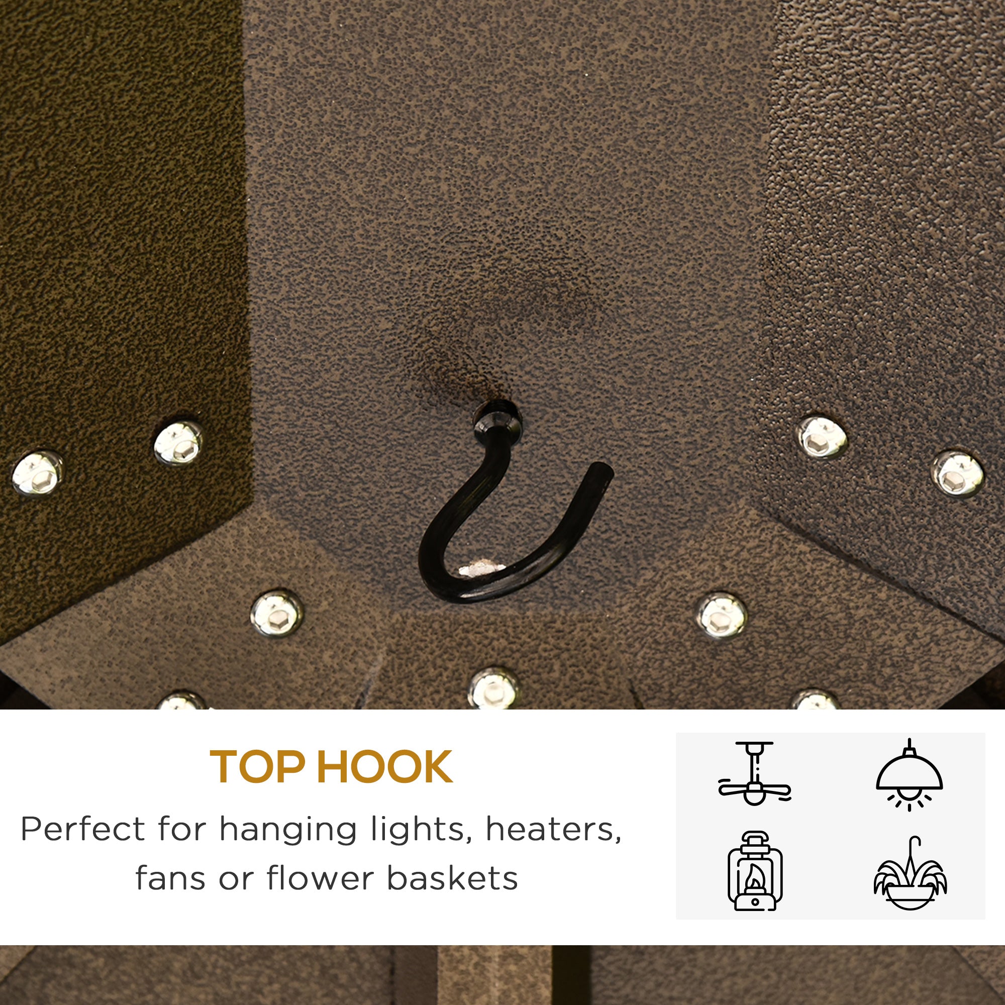 10' x 12' Hardtop Gazebo with Curtains and Netting, Permanent Pavilion Metal Single Roof Gazebo Canopy with Aluminum Frame and Hooks, for Garden, Patio, Backyard, Coffee Brown