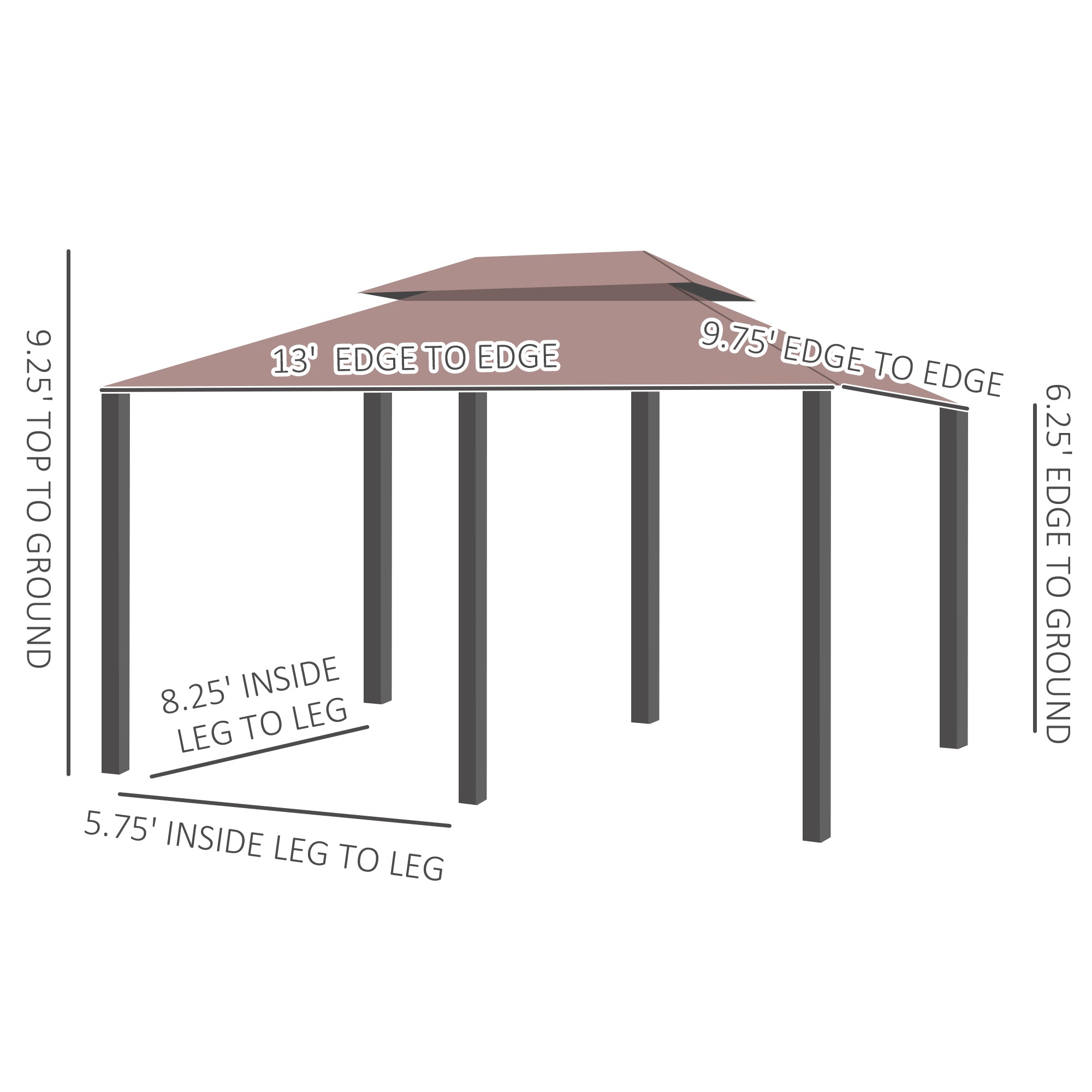  10' x 13' Patio Gazebo, Outdoor Gazebo Canopy Shelter with Curtains, Vented Roof, Steel Frame for Garden, Lawn, Backyard and Deck, Khaki