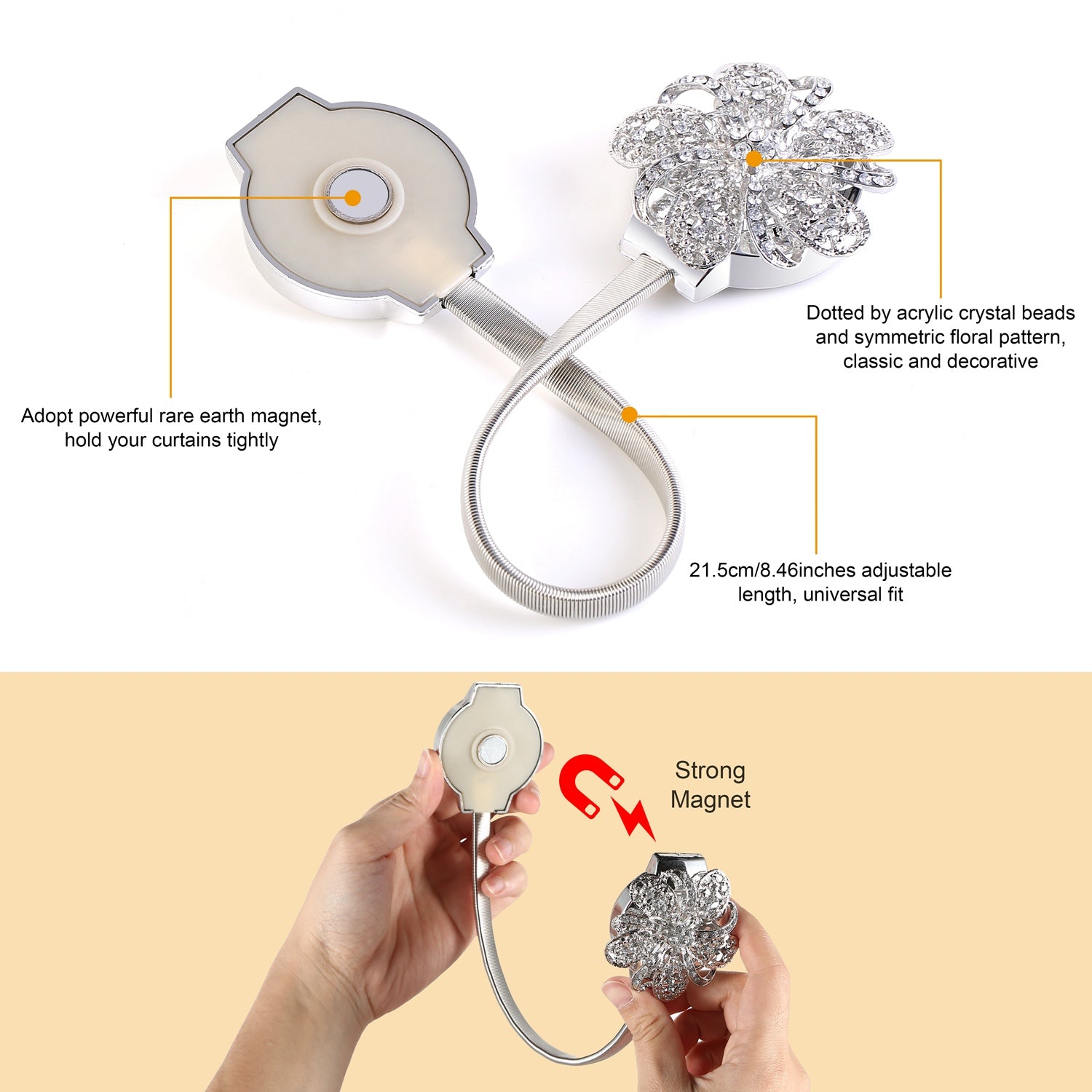 2 Packs Magnetic Curtain Tiebacks Extendable Floral Drape Holder Decorative Window Hangings Clip For Living Room Restaurant Apartment