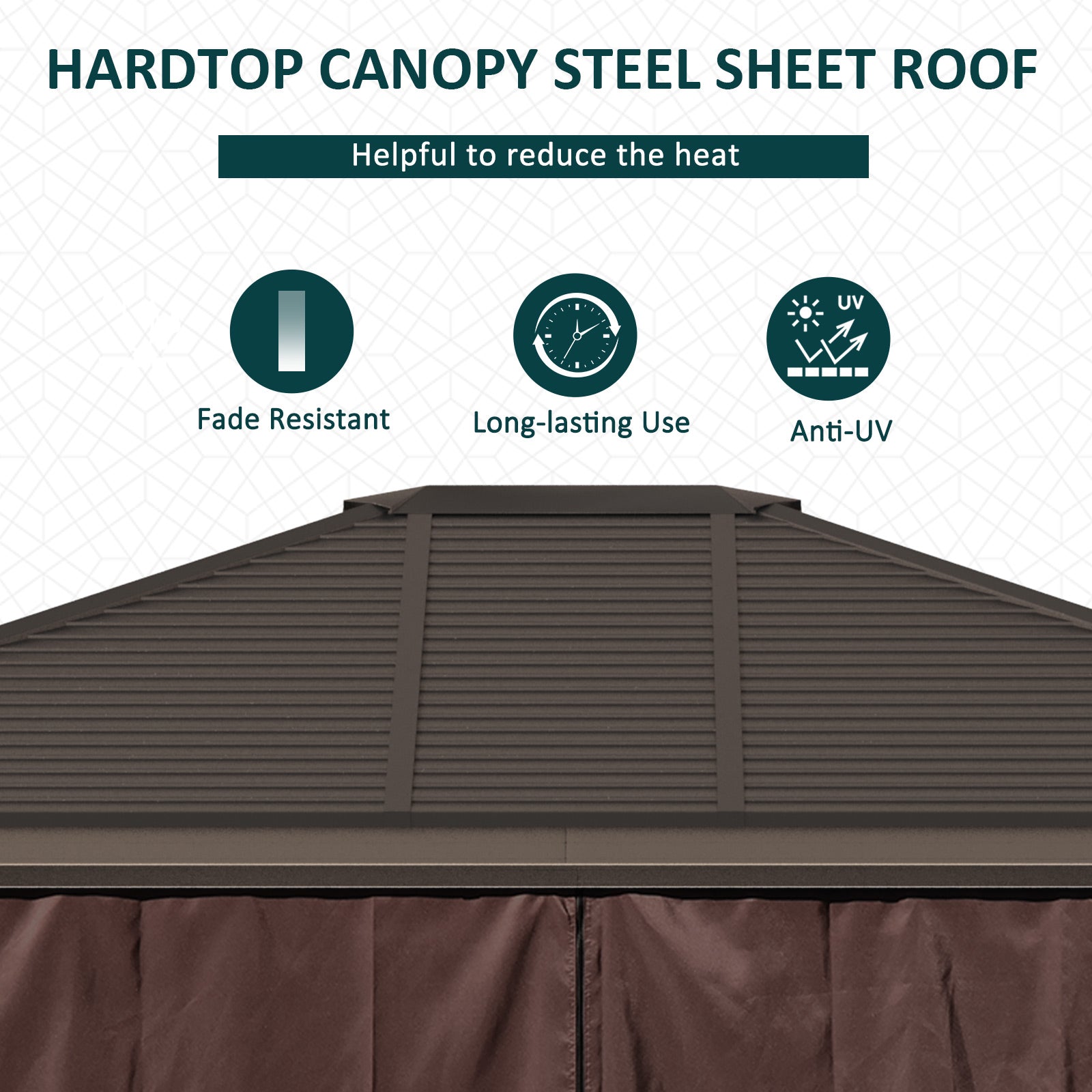 10' x 12' Hardtop Gazebo with Curtains and Netting, Permanent Pavilion Metal Single Roof Gazebo Canopy with Aluminum Frame and Hooks, for Garden, Patio, Backyard, Coffee Brown