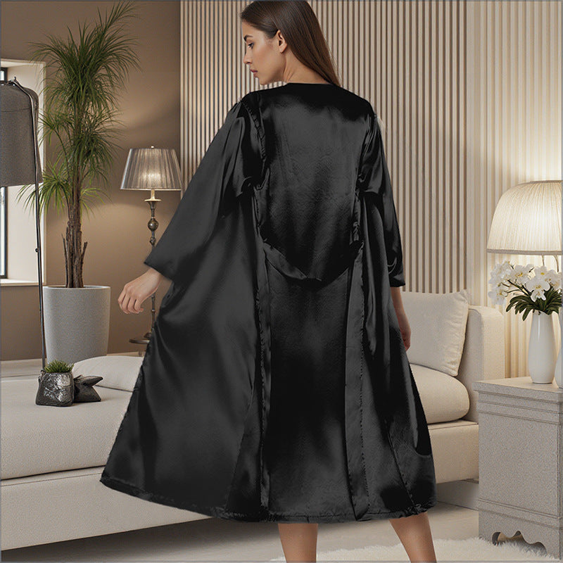 Sexy Womens SpringSummer Loose Slip Dress Bathrobe Loungewear Fashionable Long Nightgown Set