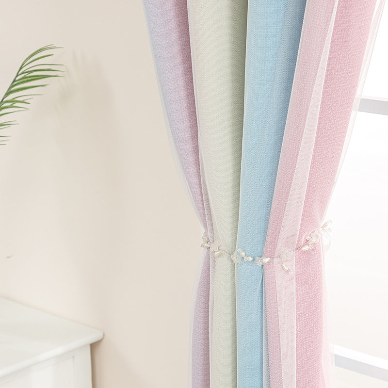 Children's Room Finished Gradient Rainbow Double-layer Hollow Stars Curtain