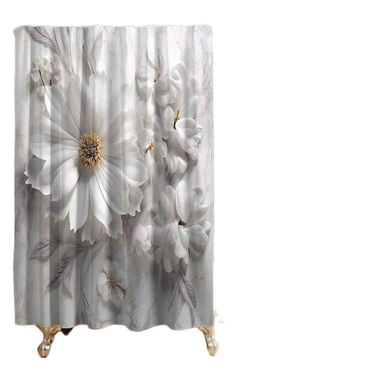Simple Floral Pattern Waterproof Shower Curtain Suit