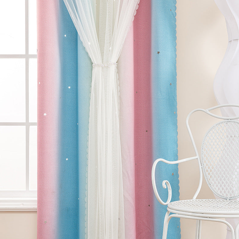 Children's Room Finished Gradient Rainbow Double-layer Hollow Stars Curtain