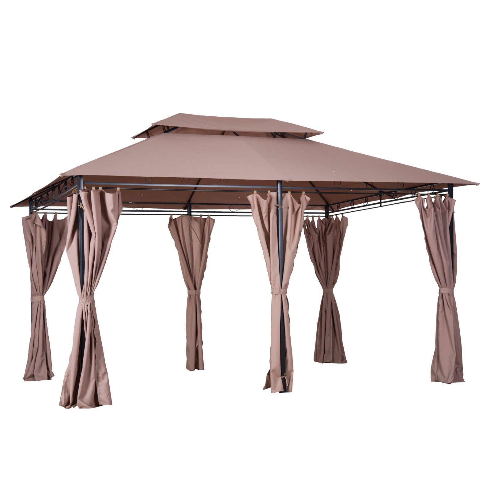 10' x 13' Patio Gazebo, Outdoor Gazebo Canopy Shelter with Curtains, Vented Roof, Steel Frame for Garden, Lawn, Backyard and Deck, Khaki