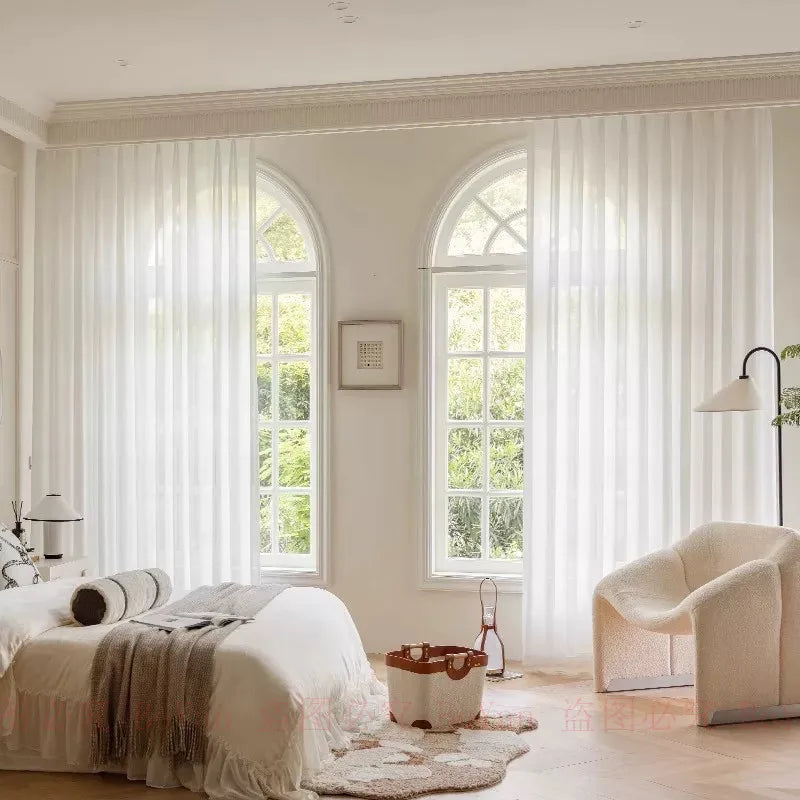 Luxury Elegant Dreaming Silk Like Cream White Sheer Curtains for Living Room Bedroom Window Voiles S Folds Waves Kitchen Drapes