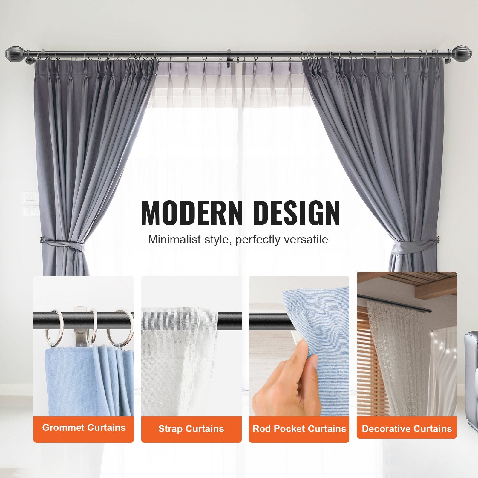 Gardinenstangen Innenlauf 2-Läufig, 92-183 Cm Gardinenstangen Verstellbar Mit Abgerundetem Kugelkopf & Halterungen - Dekorative Fenster Für Wohnzimmer Schlafzimmer Fenster / Schwarz