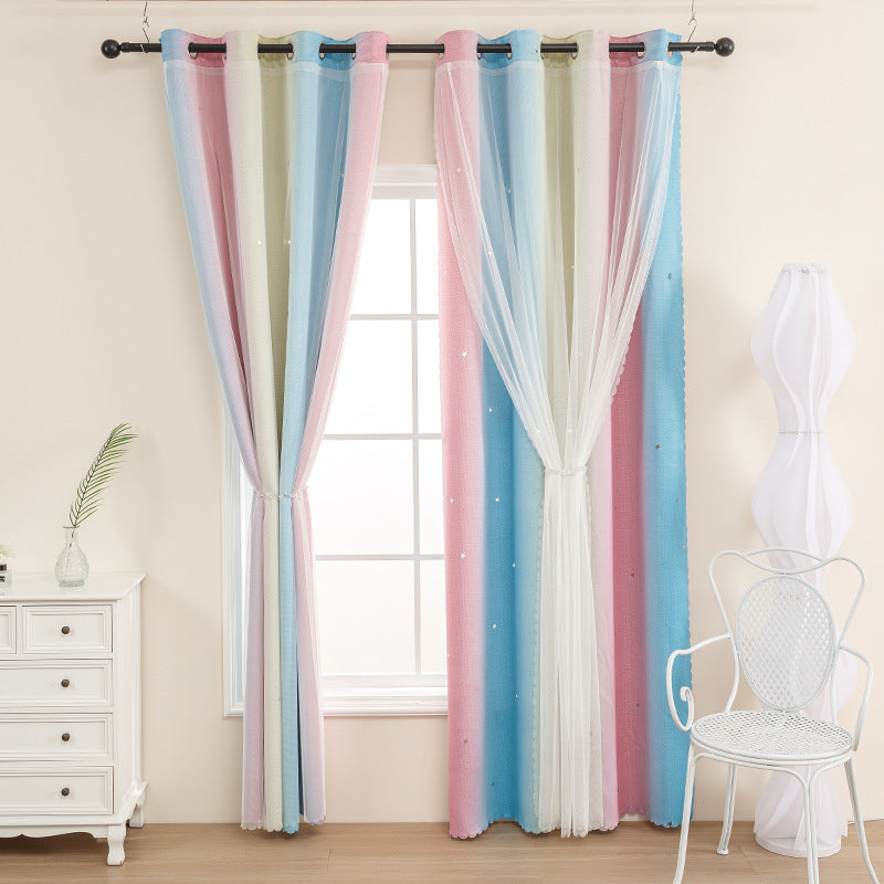 Children's Room Finished Gradient Rainbow Double-layer Hollow Stars Curtain