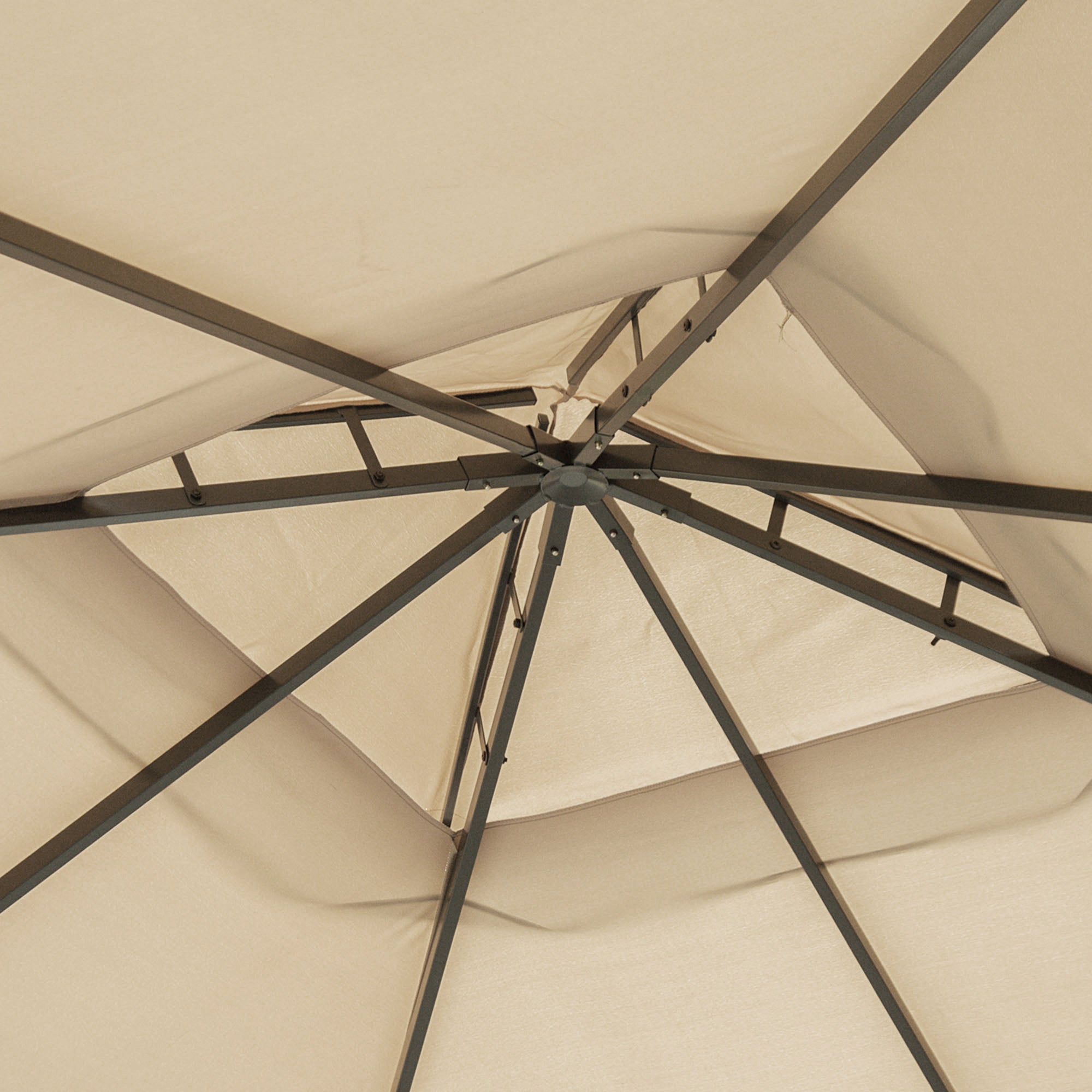  10' x 10' Patio Gazebo, Aluminum Frame Double Roof Outdoor Gazebo Canopy Shelter with Netting & Curtains, for Garden, Lawn, Backyard and Deck, Khaki